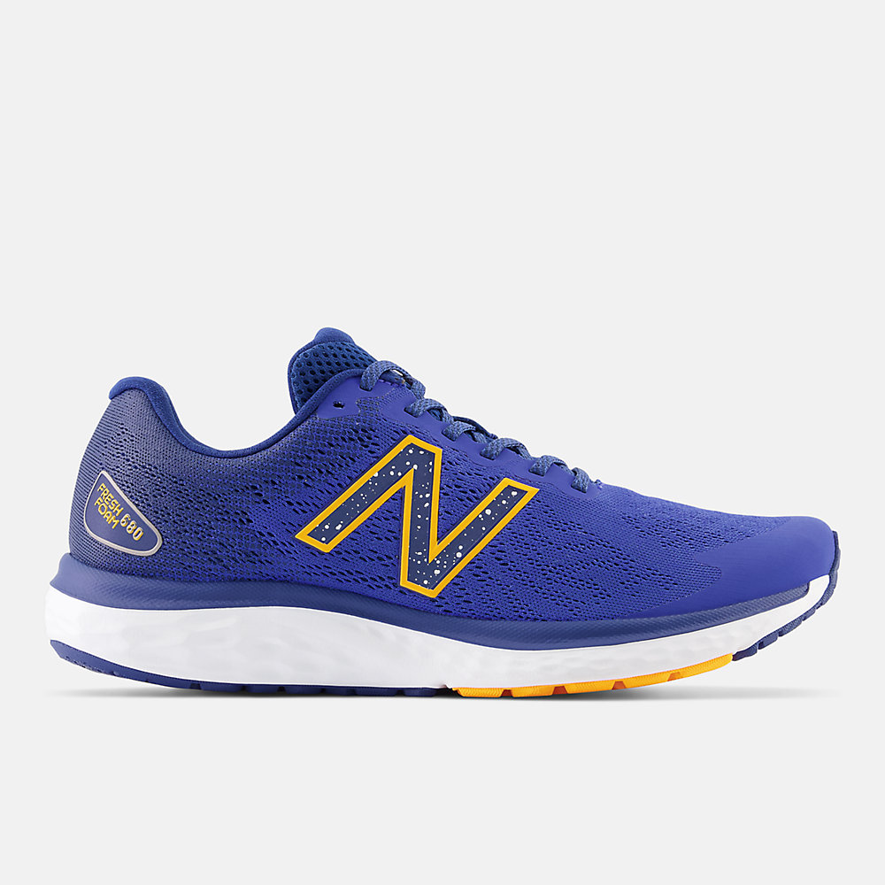 New Balance Fresh Foam 680v7 Shoes Marine Blue with Night Sky and Hot Marigold